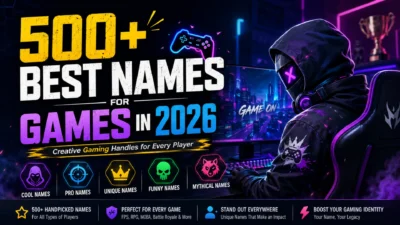 Gaming-themed banner featuring creative game usernames and player handles for 2026.