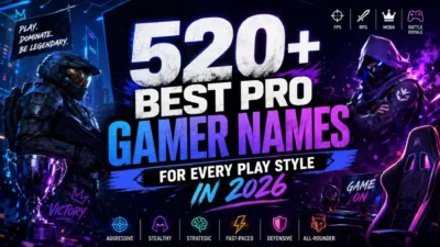 520+ best pro gamer names for every play style in 2026 with futuristic esports characters and vibrant neon gaming theme