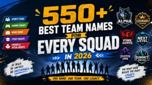 550+ Best Team Names for Every Squad in 2026 banner featuring sports, gaming, work, and social team branding ideas