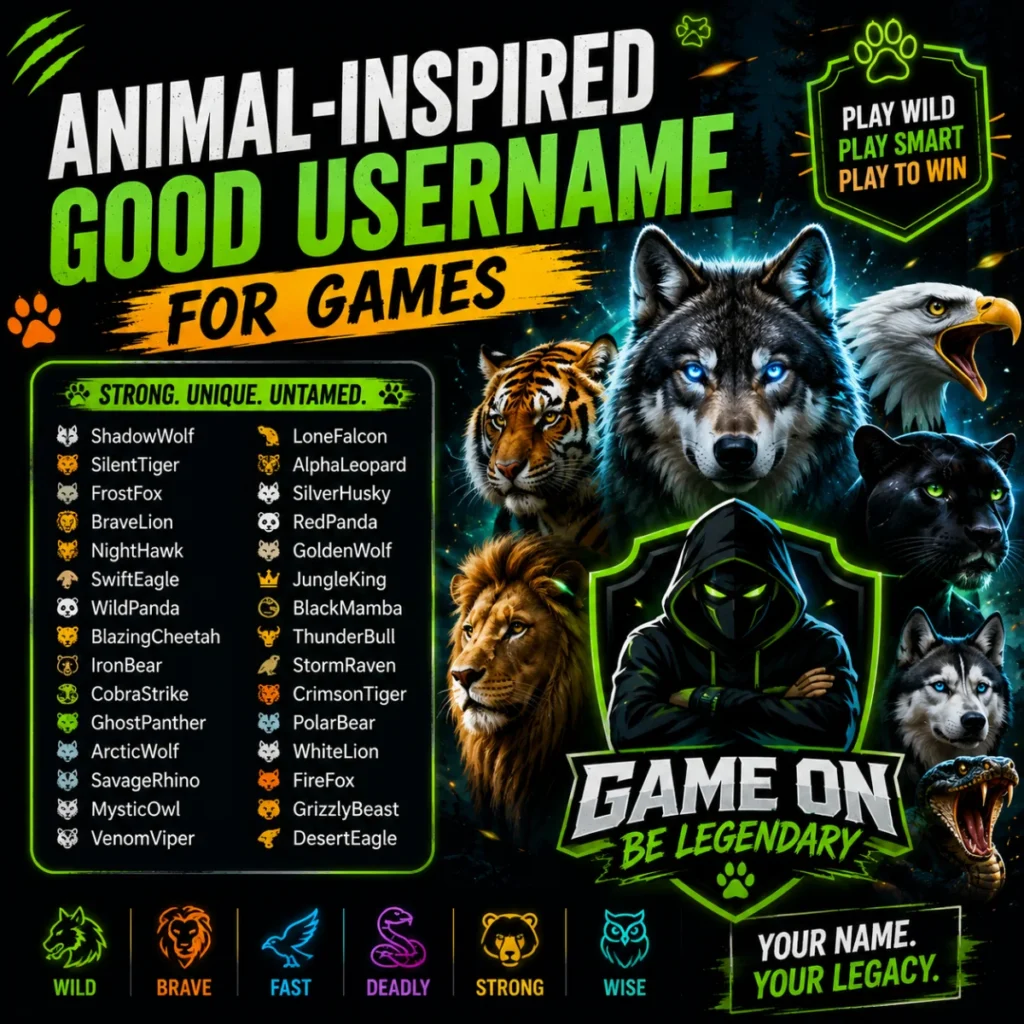 Animal-inspired good usernames for games with wolf, tiger, lion, eagle, and other wild gaming name ideas