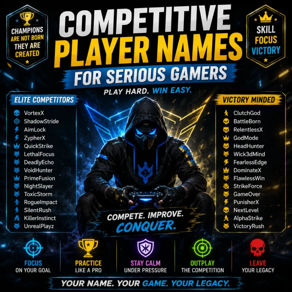 Competitive player names for serious gamers with a futuristic gamer and elite gaming name ideas