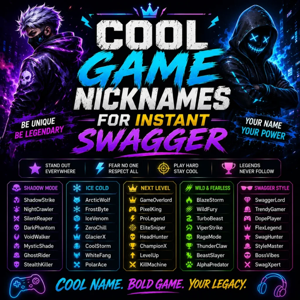 Cool game nicknames for instant swagger with neon gamer characters and stylish gaming username ideas