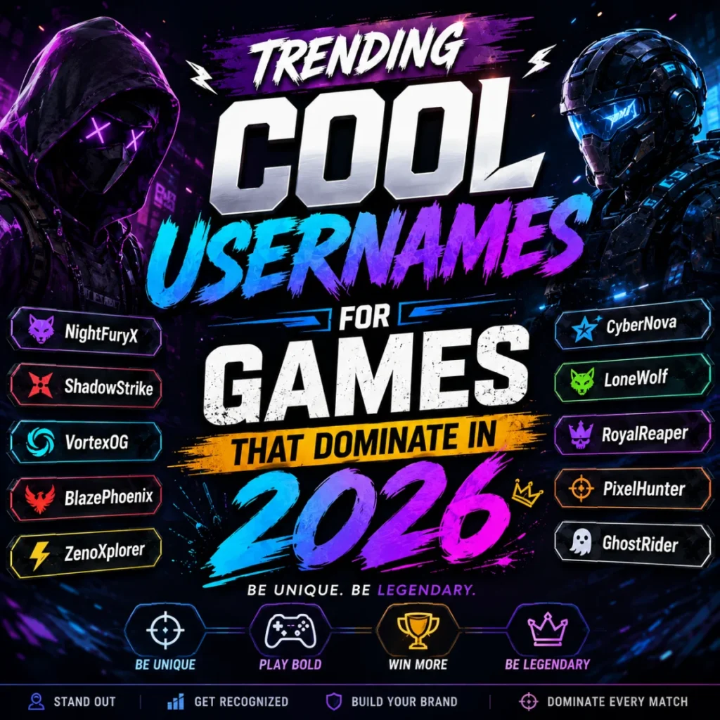 rending cool usernames for games in 2026 with futuristic gamer tags and neon cyberpunk gaming characters