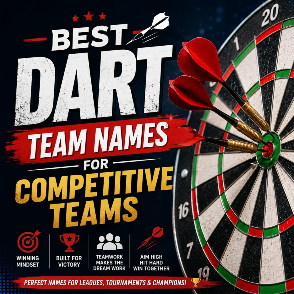 Best Dart Team Names for Competitive Teams with a dartboard and bullseye darts for leagues and tournaments