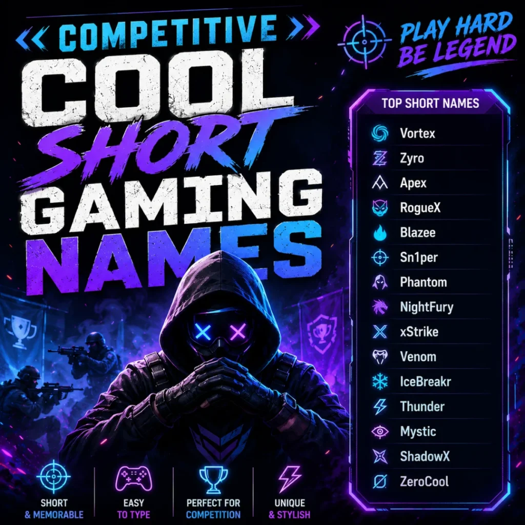Competitive cool short gaming names with a neon cyber gamer and stylish esports username ideas
