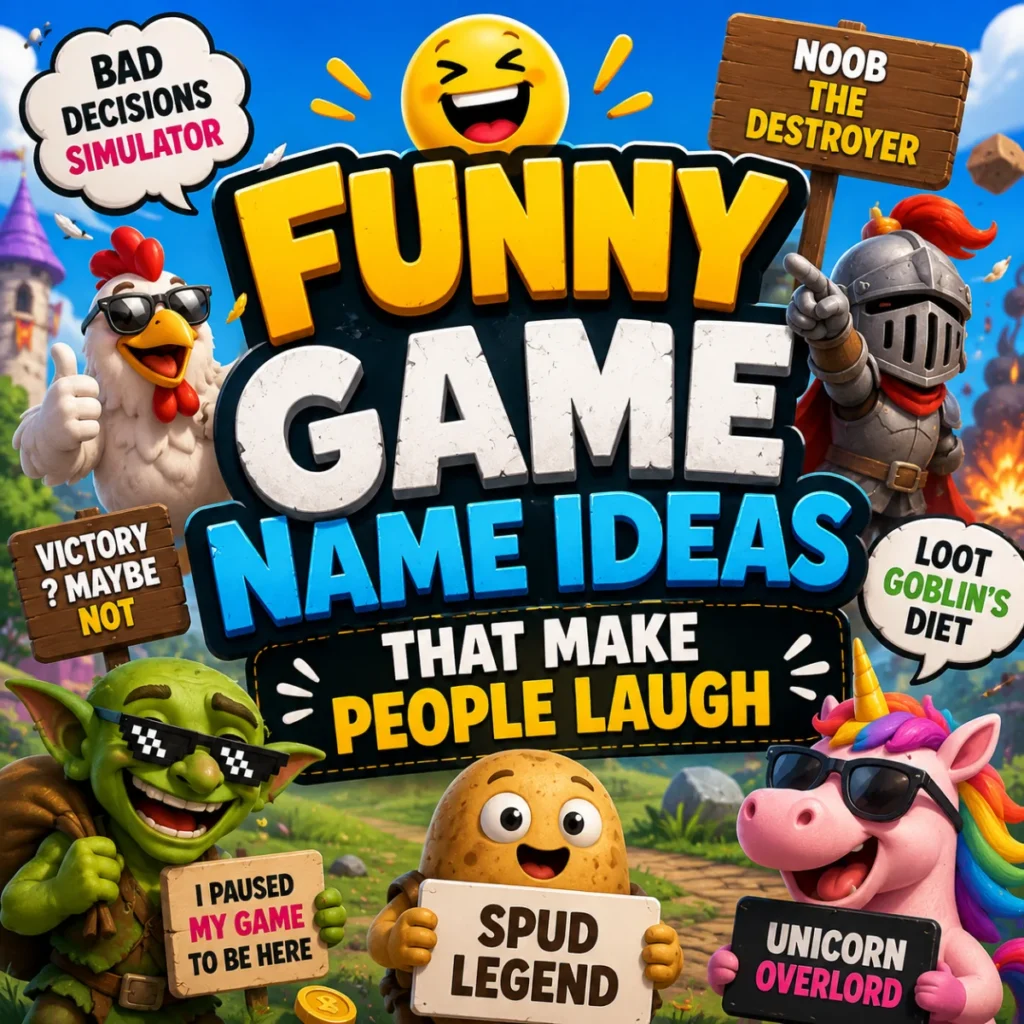 Funny game name ideas that make people laugh with hilarious gaming characters, memes, and creative name inspiration