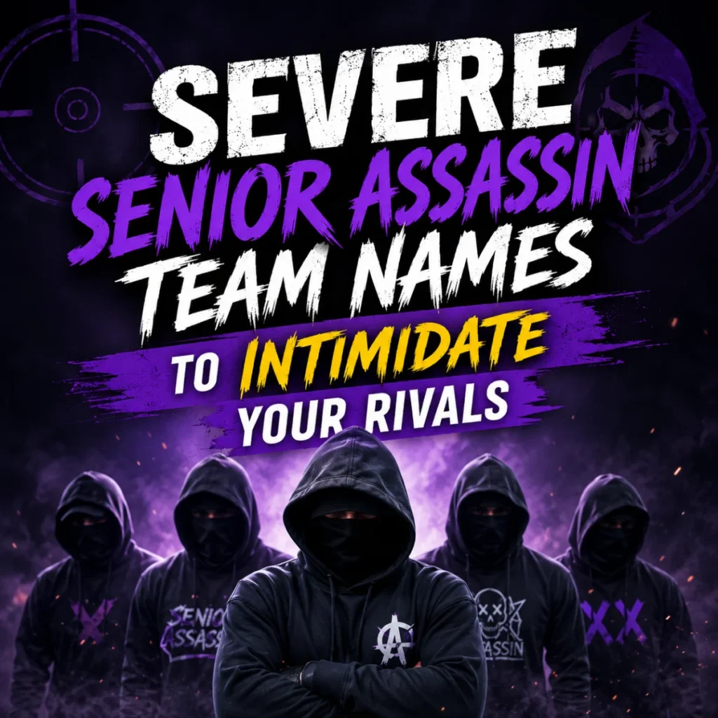 Hooded team with bold severe Senior Assassin team names graphic designed to intimidate rivals in a school game