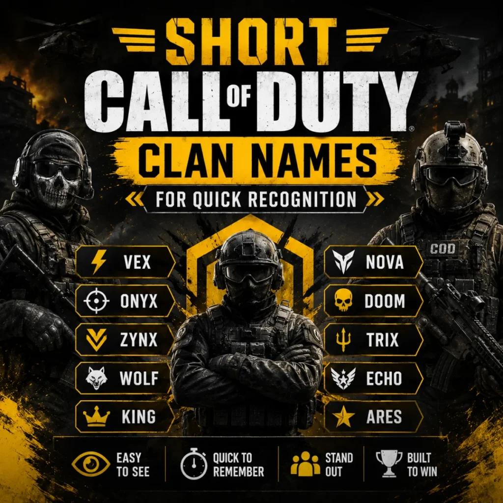 Short Call of Duty clan names for quick recognition with tactical soldiers and bold military-themed gaming design