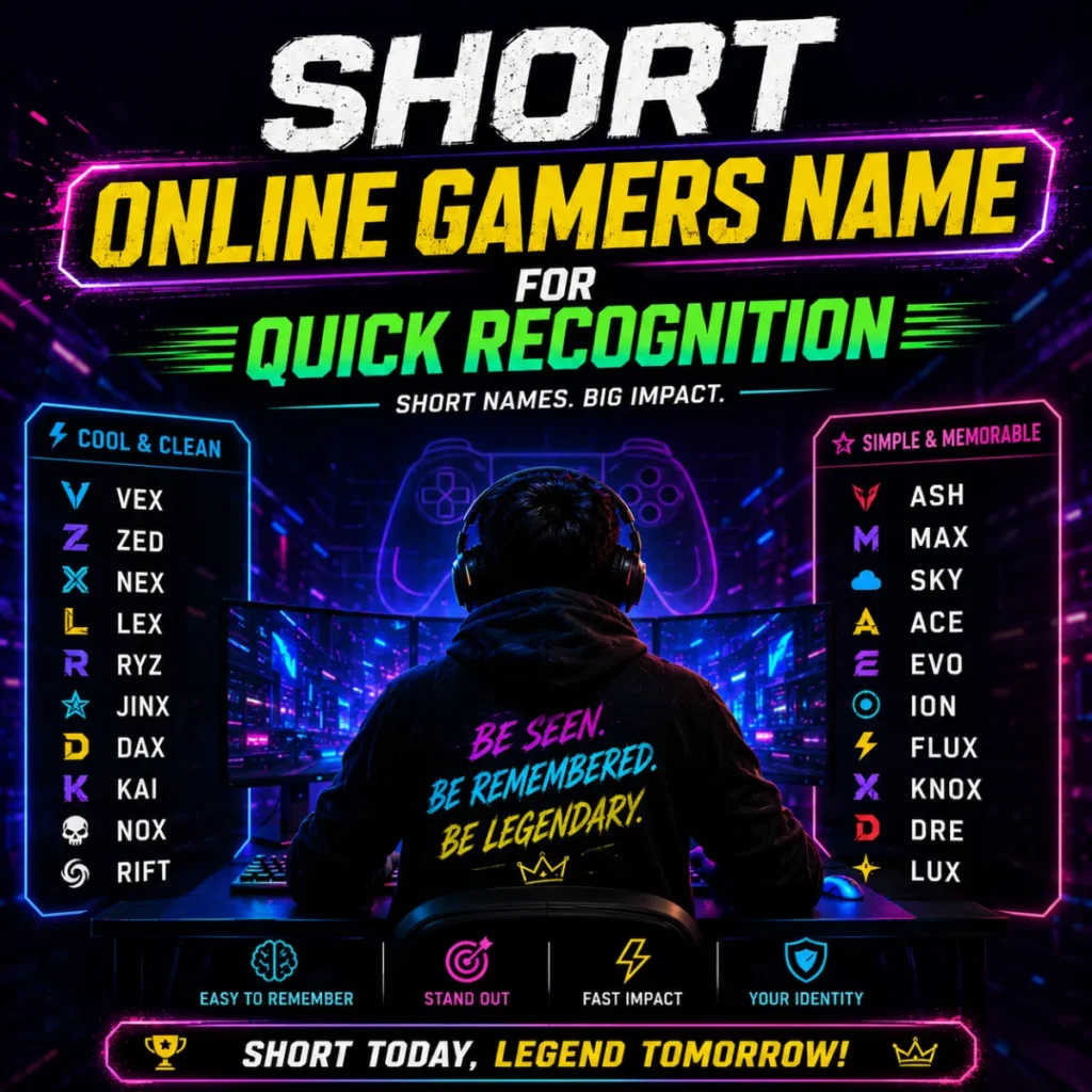 Short online gamer names for quick recognition with neon gaming setup and simple, memorable username ideas