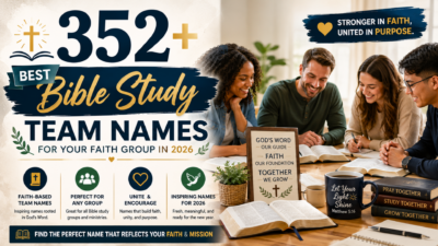 352+ Bible study team names for faith groups, shown with a group studying Scripture together