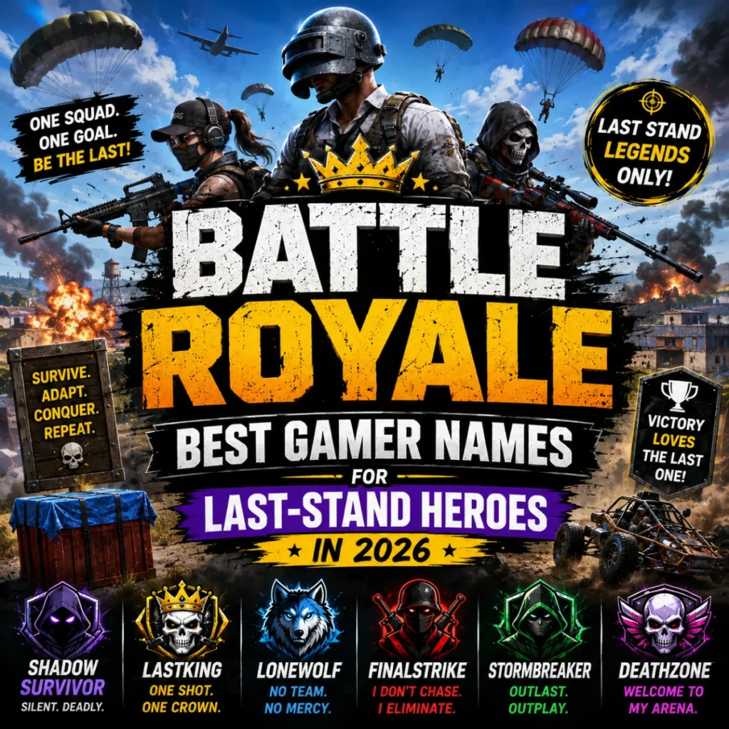 Battle Royale best gamer names for last-stand heroes in 2026 with action-packed soldiers and survival gaming theme