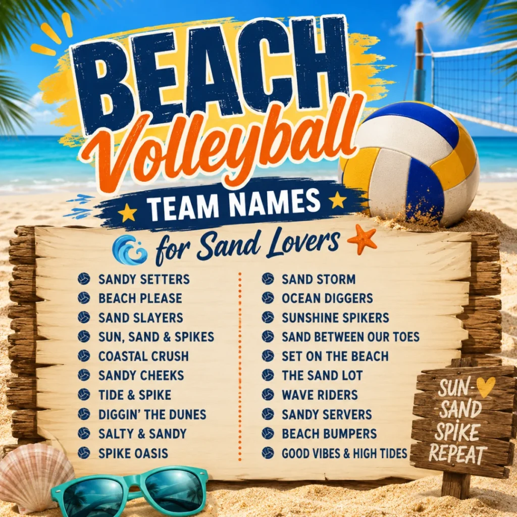 Beach volleyball team names for sand lovers on a sunny tropical beach