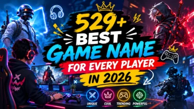 529+ best game name ideas for every player in 2026 with colorful gaming characters, esports theme, and neon cyberpunk design