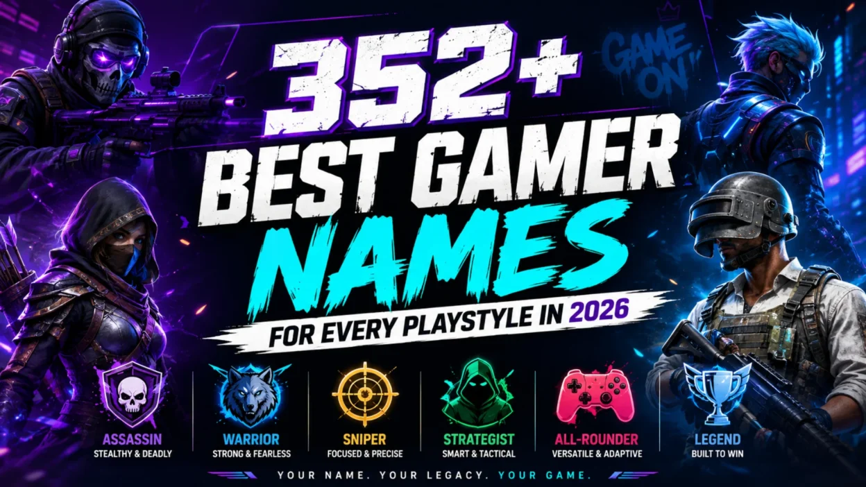 352+ best gamer names for every playstyle in 2026 featured image with futuristic gaming characters and esports theme