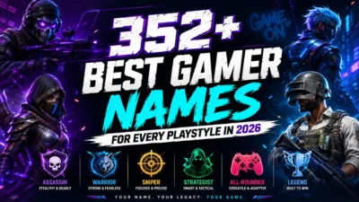 352+ best gamer names for every playstyle in 2026 featured image with futuristic gaming characters and esports theme