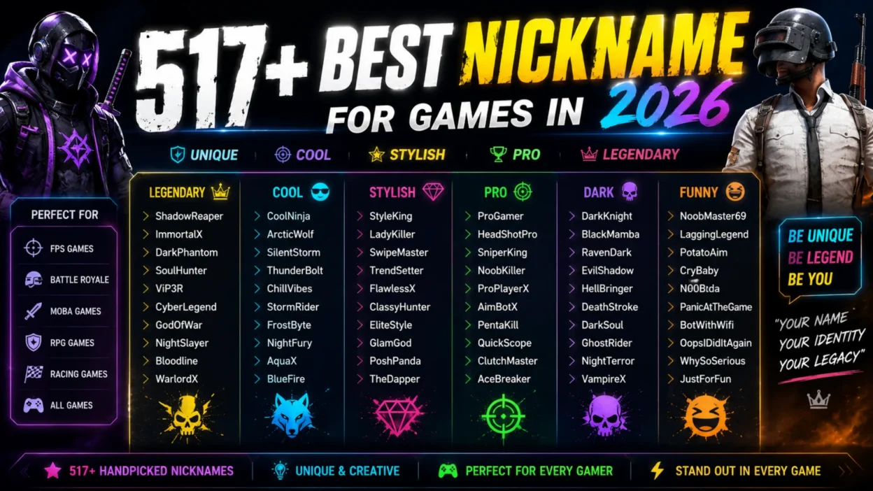 517+ best nicknames for games in 2026 featuring cool, stylish, pro, dark, and funny gamer names