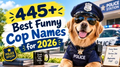 Best funny cop names for 2026 featuring a playful police dog in uniform