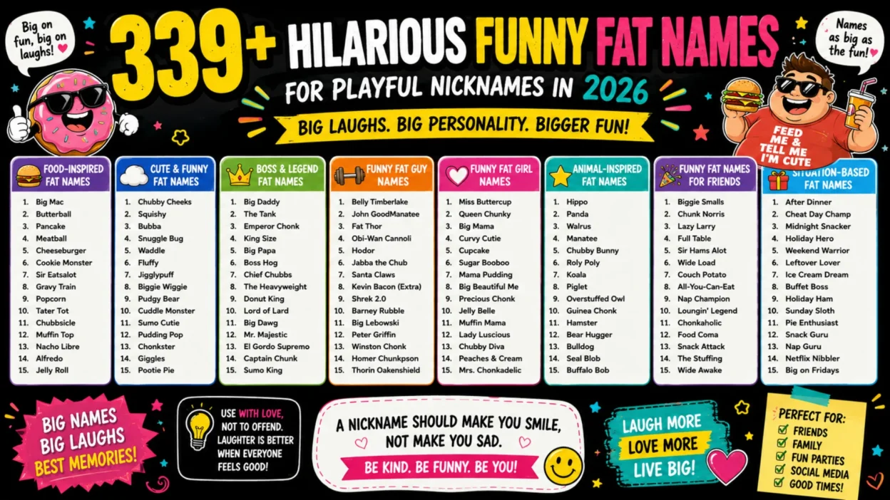 339+ hilarious funny fat names for playful nicknames, including cute, food, animal and friend-inspired ideas