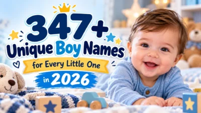 347+ unique boy names for 2026 featuring a smiling baby boy in a blue outfit