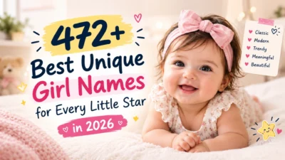 472+ unique girl names for 2026 with a cute baby girl in a cozy nursery