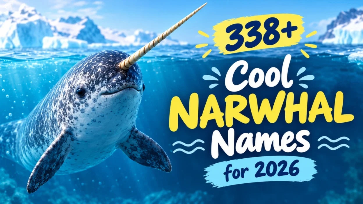 338+ cool narwhal names for 2026 featuring a narwhal swimming in blue Arctic waters